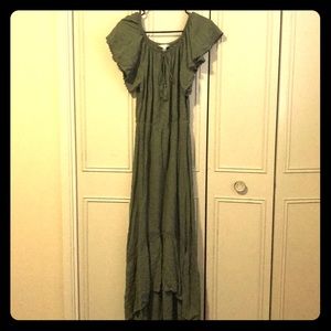 time and true green maxi cold shoulder dress